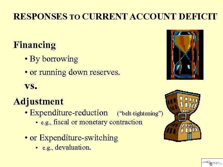 RESPONSES TO CURRENT ACCOUNT DEFICIT Financing • By borrowing • or running down reserves.