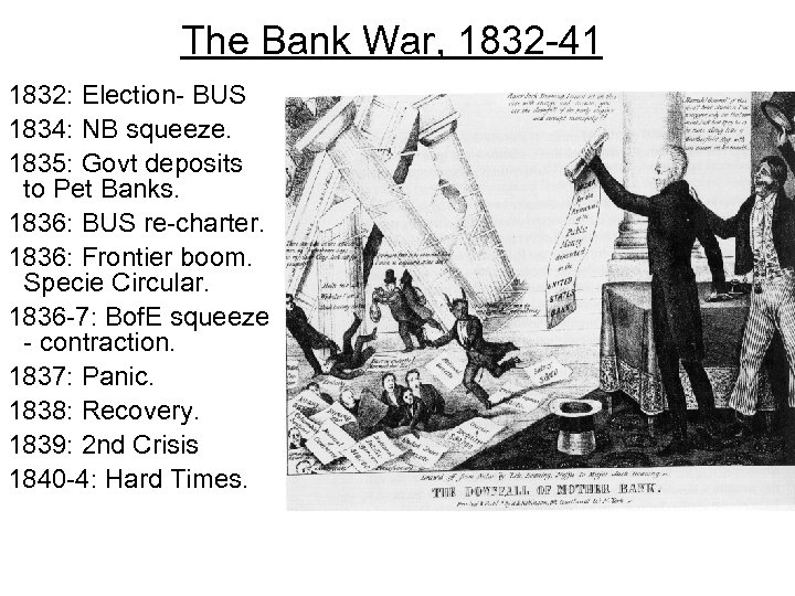 The Bank War, 1832 -41 1832: Election- BUS 1834: NB squeeze. 1835: Govt deposits