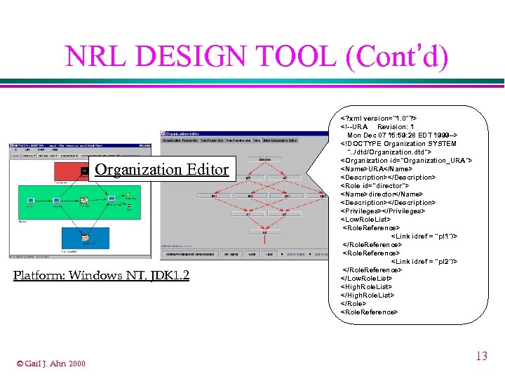 NRL DESIGN TOOL (Cont’d) Organization Editor Platform: Windows NT, JDK 1. 2 © Gail