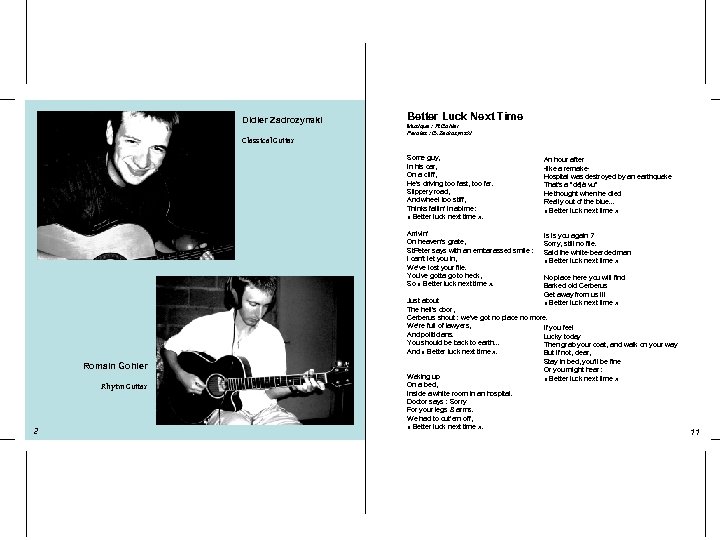 Didier Zadrozynski Classical Guitar Better Luck Next Time Musique : R. Gohier Paroles :