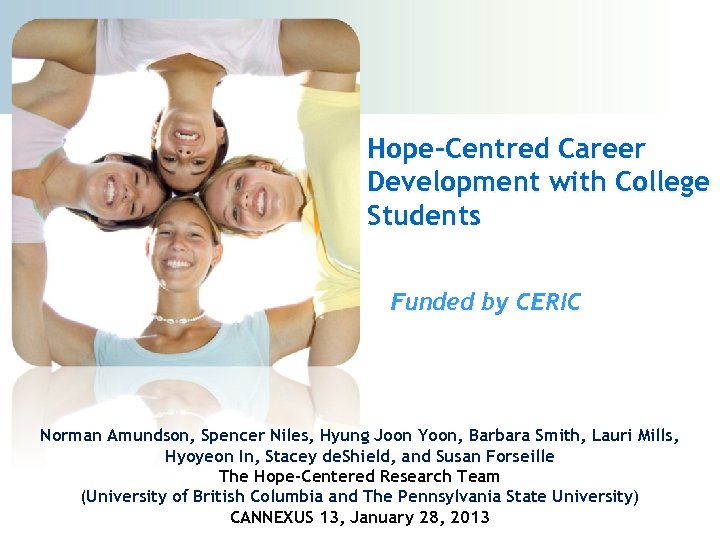 Hope-Centred Career Development with College Students Funded by CERIC Norman Amundson, Spencer Niles, Hyung