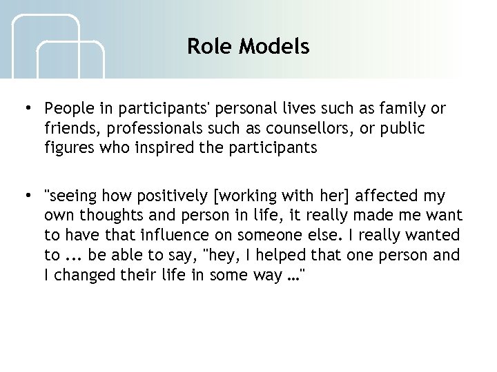 Role Models • People in participants' personal lives such as family or friends, professionals