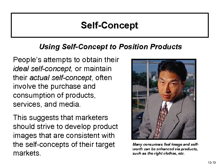 Self-Concept Using Self-Concept to Position Products People’s attempts to obtain their ideal self-concept, or