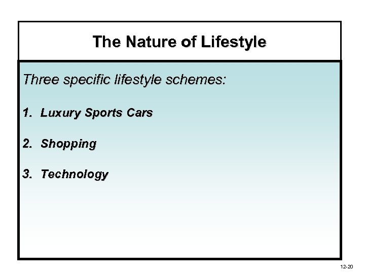 The Nature of Lifestyle Three specific lifestyle schemes: 1. Luxury Sports Cars 2. Shopping