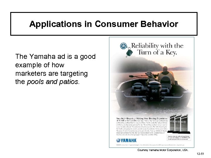 Applications in Consumer Behavior The Yamaha ad is a good example of how marketers