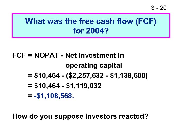 3 - 20 What was the free cash flow (FCF) for 2004? FCF =