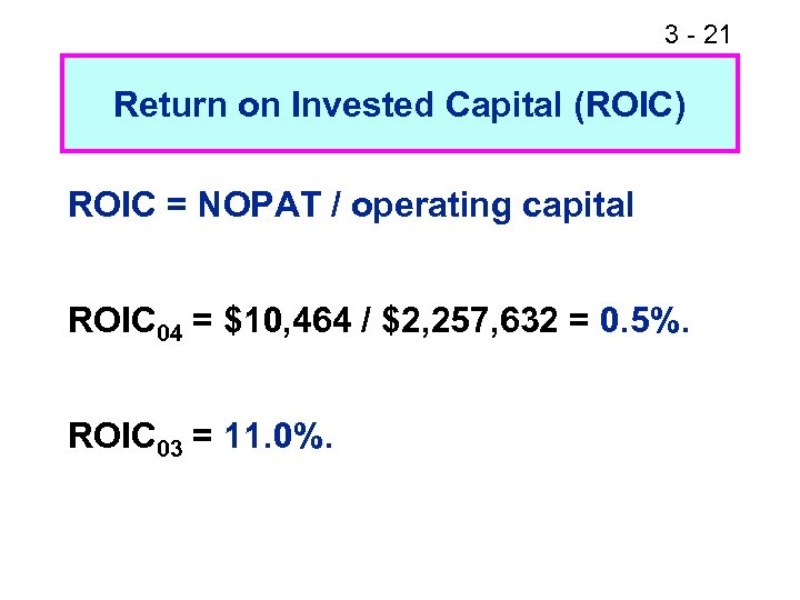 3 - 21 Return on Invested Capital (ROIC) ROIC = NOPAT / operating capital