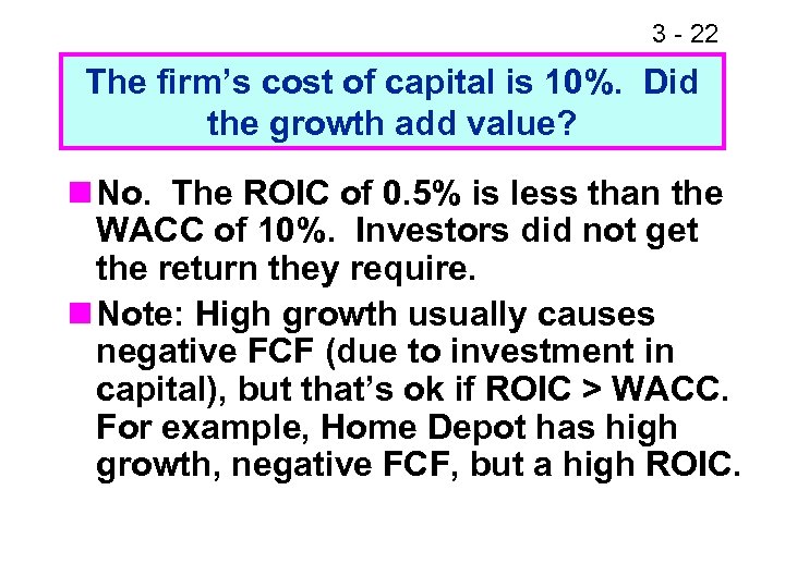 3 - 22 The firm’s cost of capital is 10%. Did the growth add