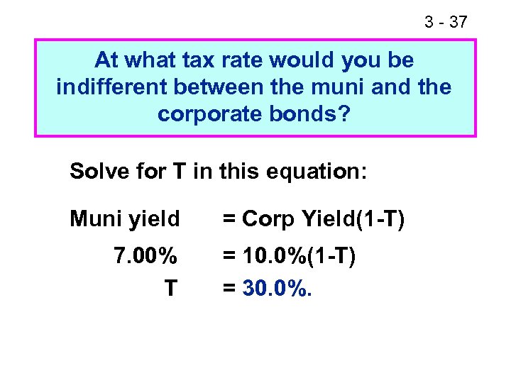 3 - 37 At what tax rate would you be indifferent between the muni