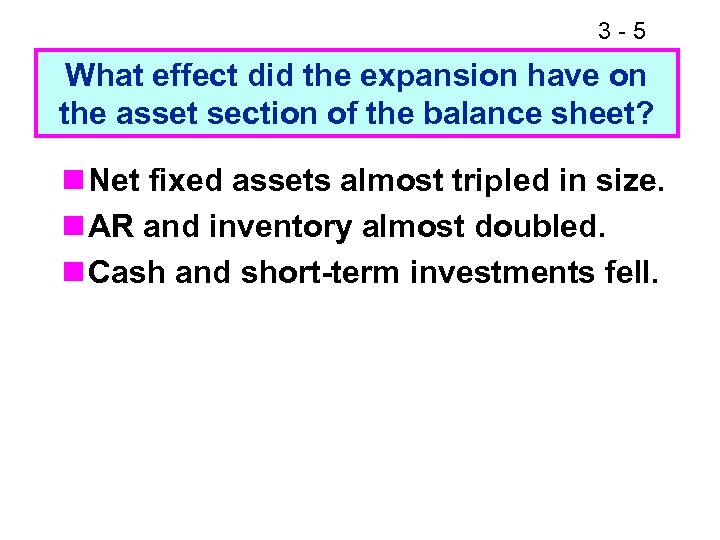 3 -5 What effect did the expansion have on the asset section of the