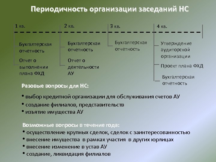 Периодичность организации заседаний НС 1 кв. 2 кв. Бухгалтерская отчетность Отчет о выполнении плана