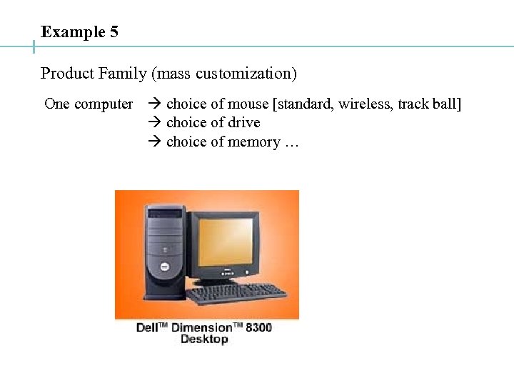 Example 5 Product Family (mass customization) One computer choice of mouse [standard, wireless, track