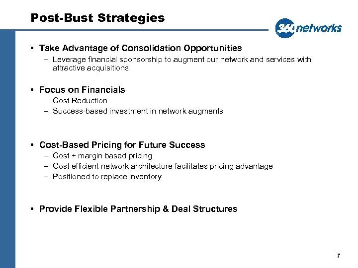Post-Bust Strategies • Take Advantage of Consolidation Opportunities – Leverage financial sponsorship to augment
