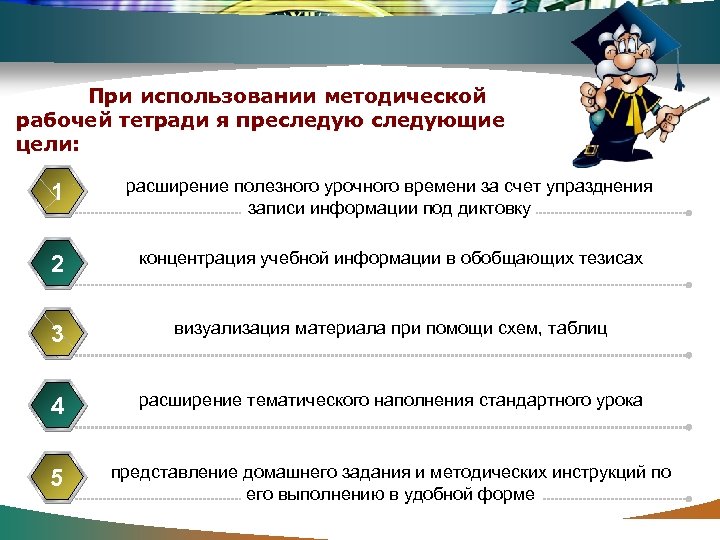 При использовании методической рабочей тетради я преследующие цели: 1 расширение полезного урочного времени за