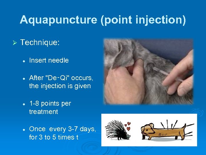 Aquapuncture (point injection) Ø Technique: l l Insert needle After 