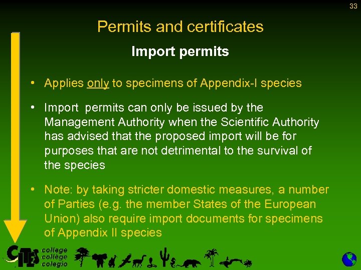33 Permits and certificates Import permits • Applies only to specimens of Appendix-I species