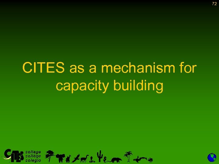 72 CITES as a mechanism for capacity building 