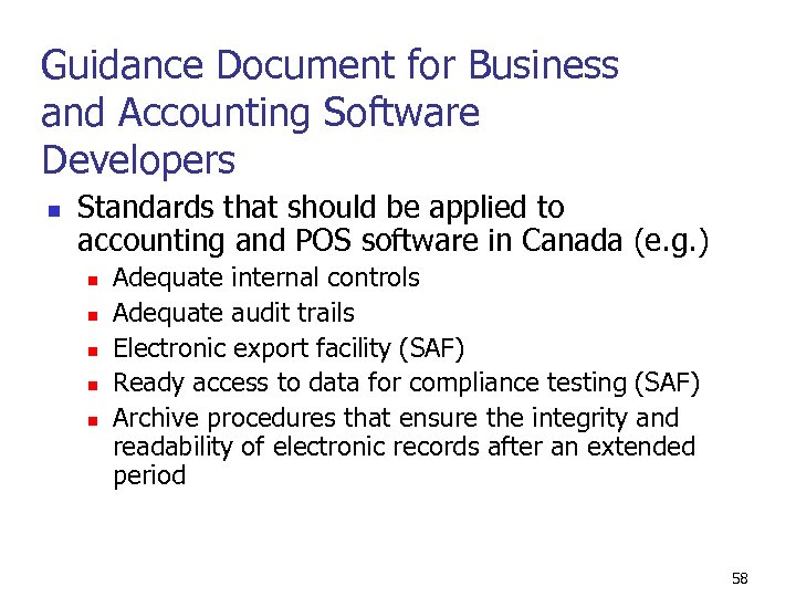 Guidance Document for Business and Accounting Software Developers n Standards that should be applied