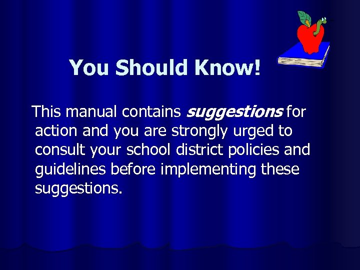 You Should Know! This manual contains suggestions for action and you are strongly urged