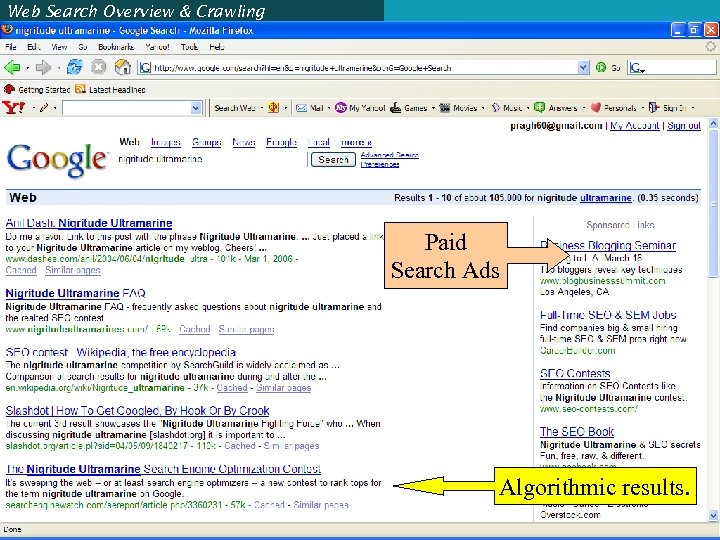 Web Search Overview & Crawling Paid Search Ads Algorithmic results. 2 