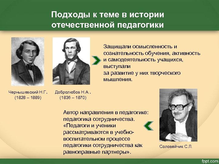  Подходы к теме в истории отечественной педагогики Защищали осмысленность и сознательность обучения, активность