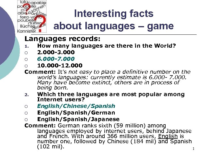 Interesting facts about languages – game Languages records: How many languages are there in