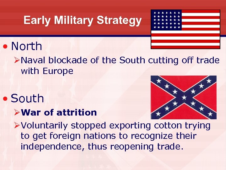 Early Military Strategy • North ØNaval blockade of the South cutting off trade with
