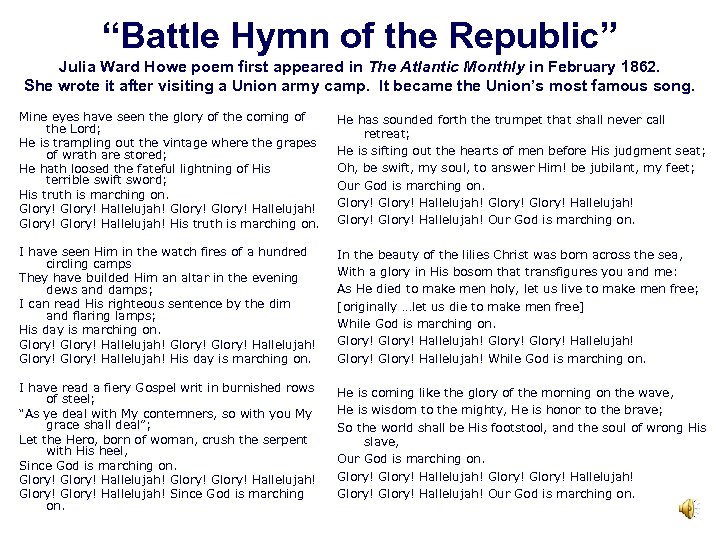“Battle Hymn of the Republic” Julia Ward Howe poem first appeared in The Atlantic