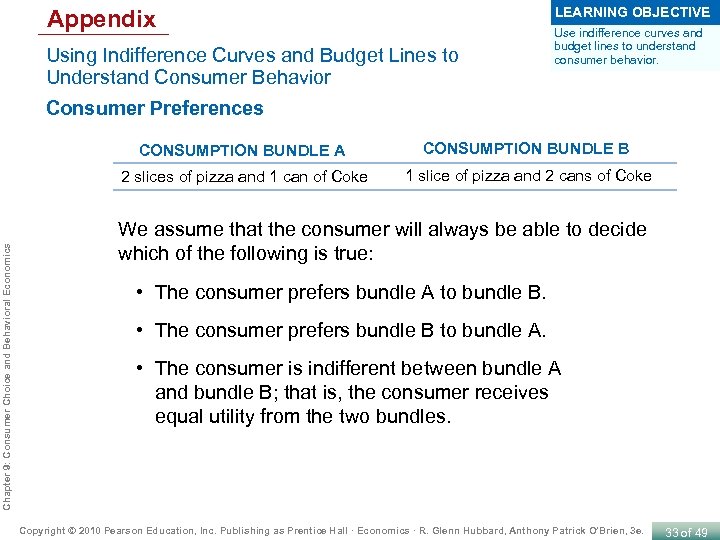 LEARNING OBJECTIVE Appendix Using Indifference Curves and Budget Lines to Understand Consumer Behavior Use