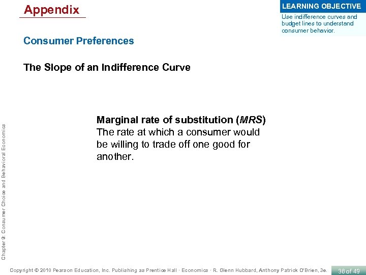 LEARNING OBJECTIVE Appendix Use indifference curves and budget lines to understand consumer behavior. Consumer