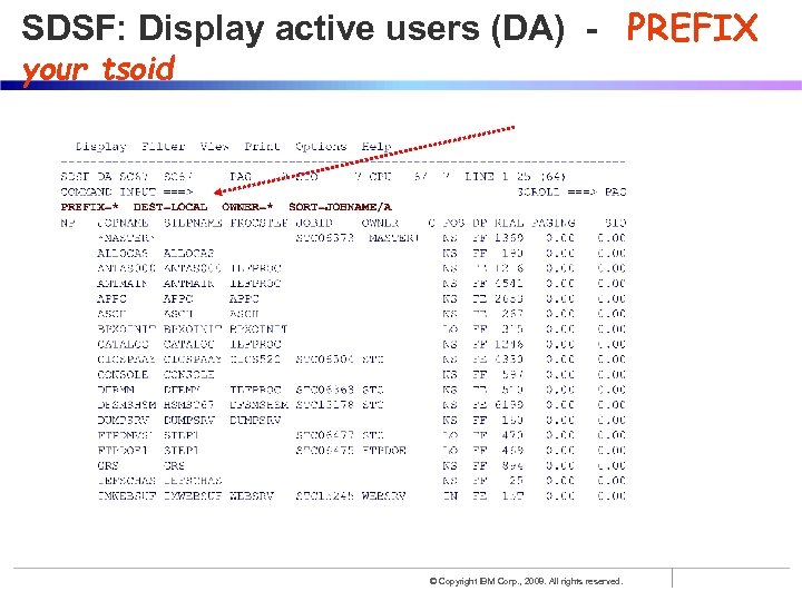 SDSF: Display active users (DA) - PREFIX your tsoid © Copyright IBM Corp. ,