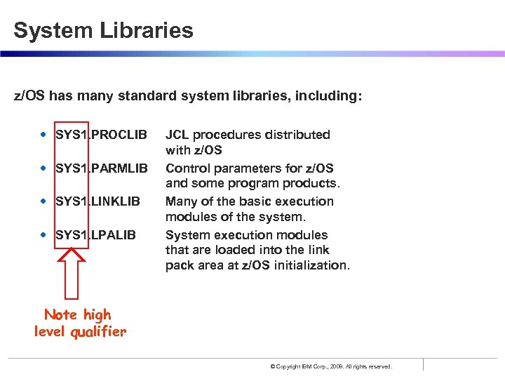 System Libraries z/OS has many standard system libraries, including: • SYS 1. PROCLIB •