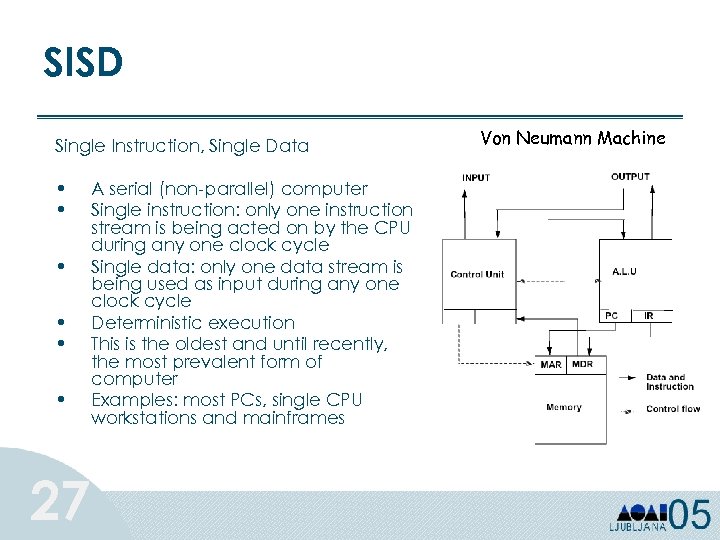 SISD Single Instruction, Single Data • • • 27 A serial (non-parallel) computer Single