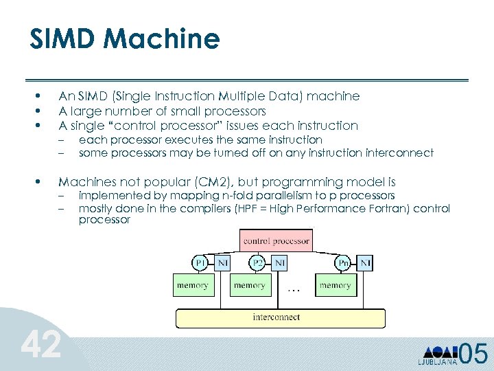 SIMD Machine • • • An SIMD (Single Instruction Multiple Data) machine A large