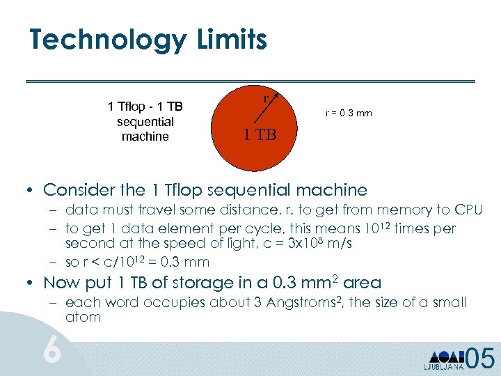 Technology Limits 1 Tflop - 1 TB sequential machine r r = 0. 3