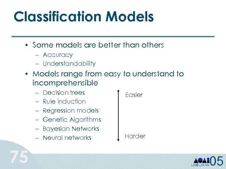 Classification Models • Some models are better than others – Accuracy – Understandability •