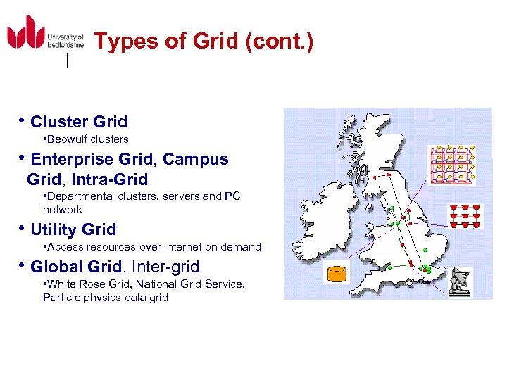 Types of Grid (cont. ) • Cluster Grid • Beowulf clusters • Enterprise Grid,