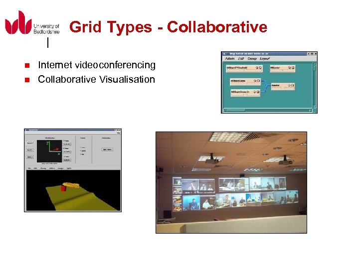 Grid Types - Collaborative n n Internet videoconferencing Collaborative Visualisation 