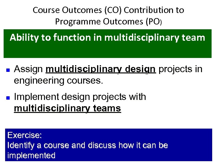 Course Outcomes (CO) Contribution to Programme Outcomes (PO) Ability to function in multidisciplinary team