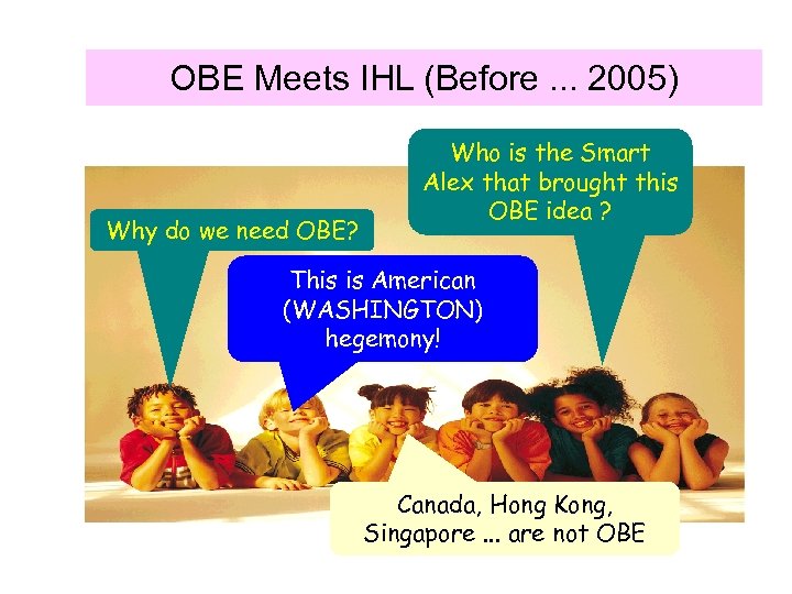OBE Meets IHL (Before. . . 2005) Why do we need OBE? Who is
