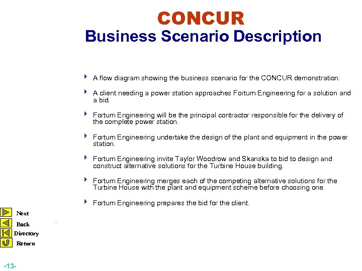 CONCUR Business Scenario Description 4 A flow diagram showing the business scenario for the