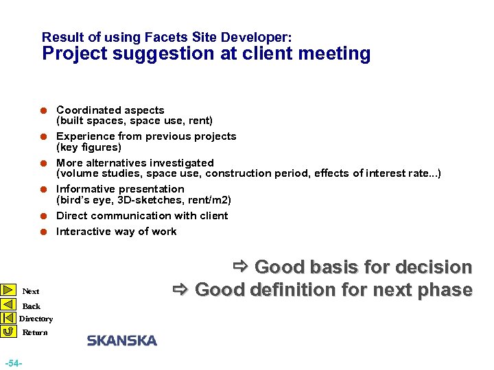 Result of using Facets Site Developer: Project suggestion at client meeting = Coordinated aspects