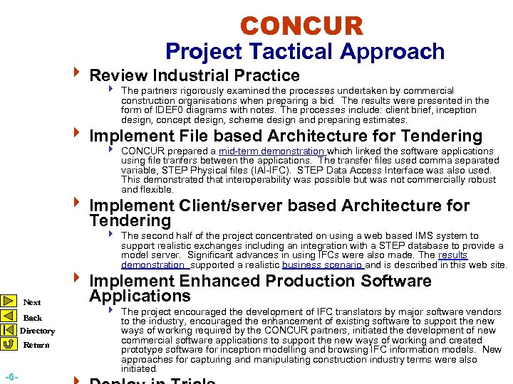 CONCUR Project Tactical Approach 4 Review Industrial Practice 4 The partners rigorously examined the