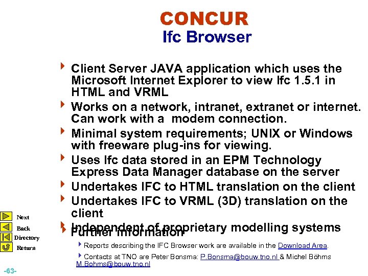 CONCUR Ifc Browser Next Back Directory Return -63 - 4 Client Server JAVA application