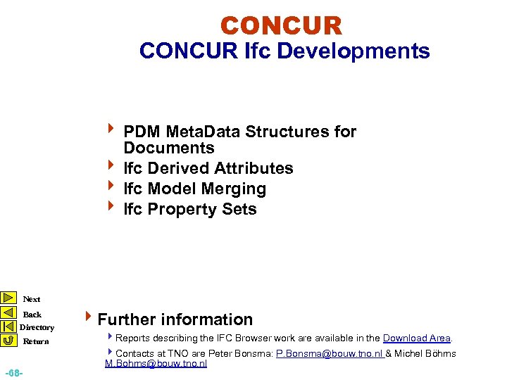 CONCUR Ifc Developments 4 PDM Meta. Data Structures for Documents 4 Ifc Derived Attributes