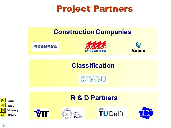 Project Partners Construction Companies Classification Next Back Directory Return -8 - R & D