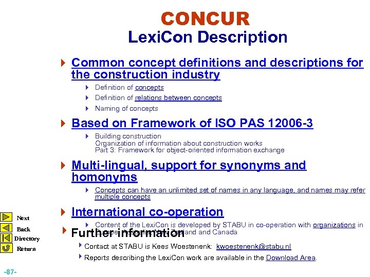 CONCUR Lexi. Con Description 4 Common concept definitions and descriptions for the construction industry