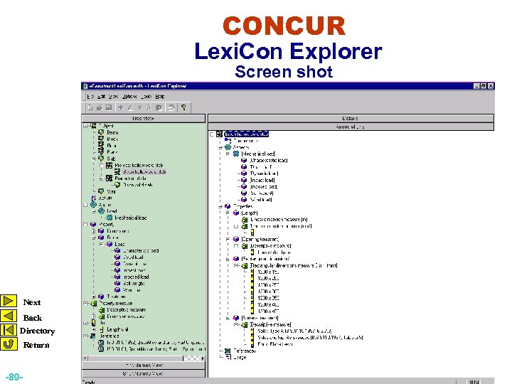 CONCUR Lexi. Con Explorer Screen shot Next Back Directory Return -89 - 