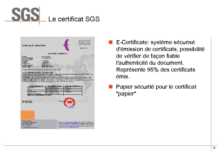 Le certificat SGS n E-Certificate: système sécurisé d'émission de certificats, possibilité de vérifier de