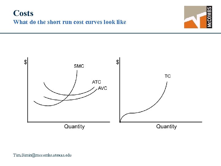 Costs What do the short run cost curves look like Tim. Simin@mccombs. utexas. edu